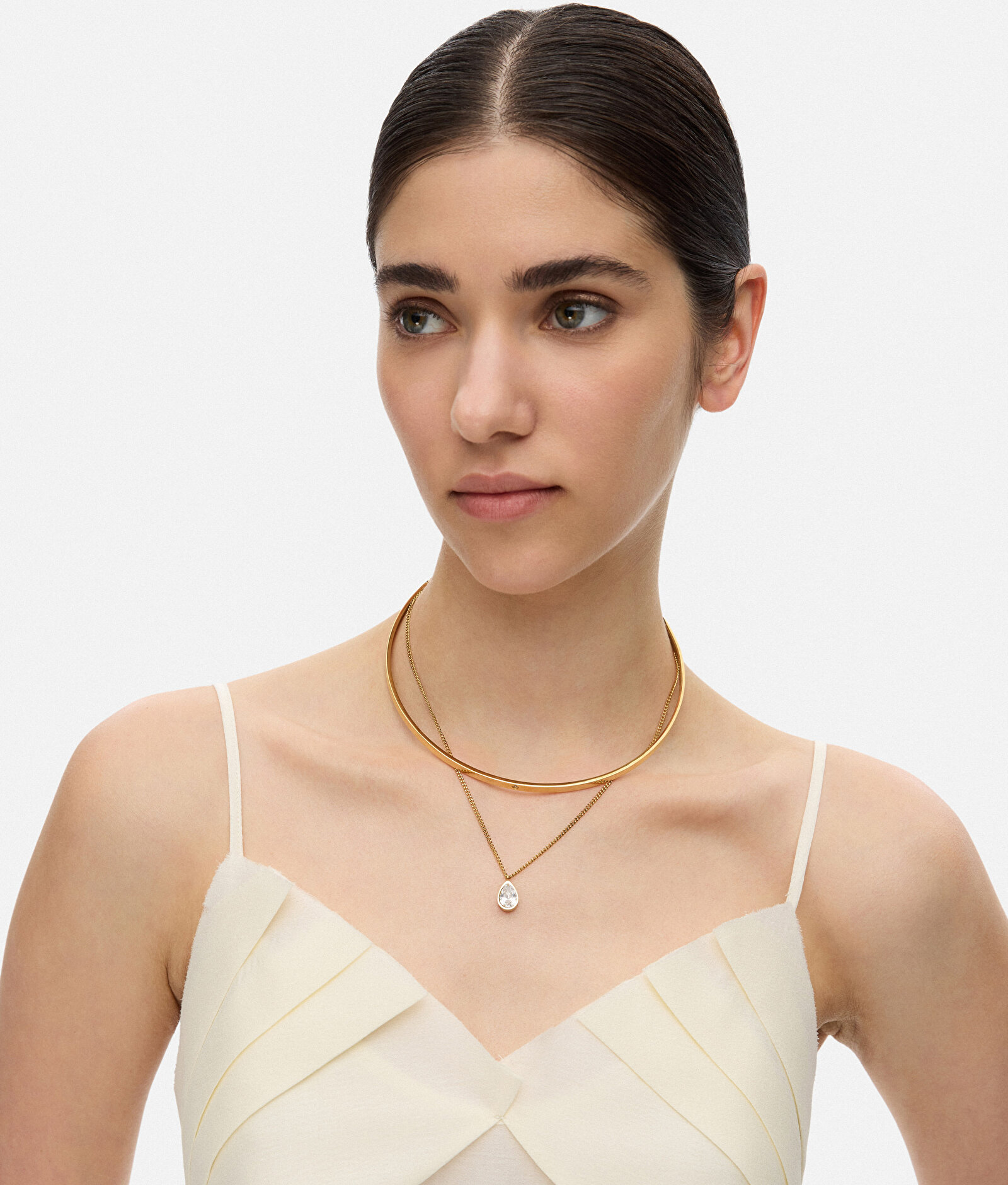 Altın Kristaş taş uçlu metal kolye seti IS1250051083265 | İpekyol