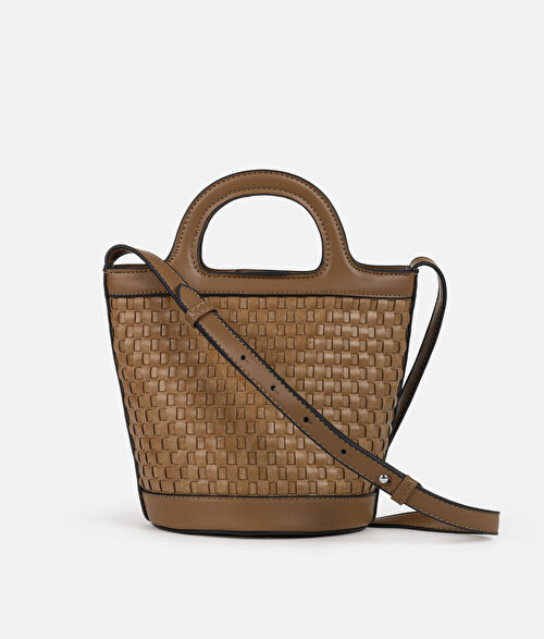 Örgü dokulu bucket çanta