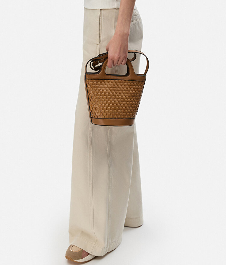 Örgü dokulu bucket çanta
